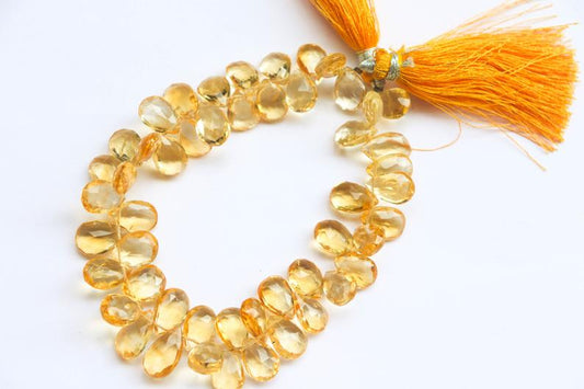 Citrine Pear Briolette Faceted Beads| 9X13mm | 51 Pieces Full Strand | 8 Inch | Citrine faceted pear briolette | Matching Pairs for Jewelry Beadsforyourjewelry