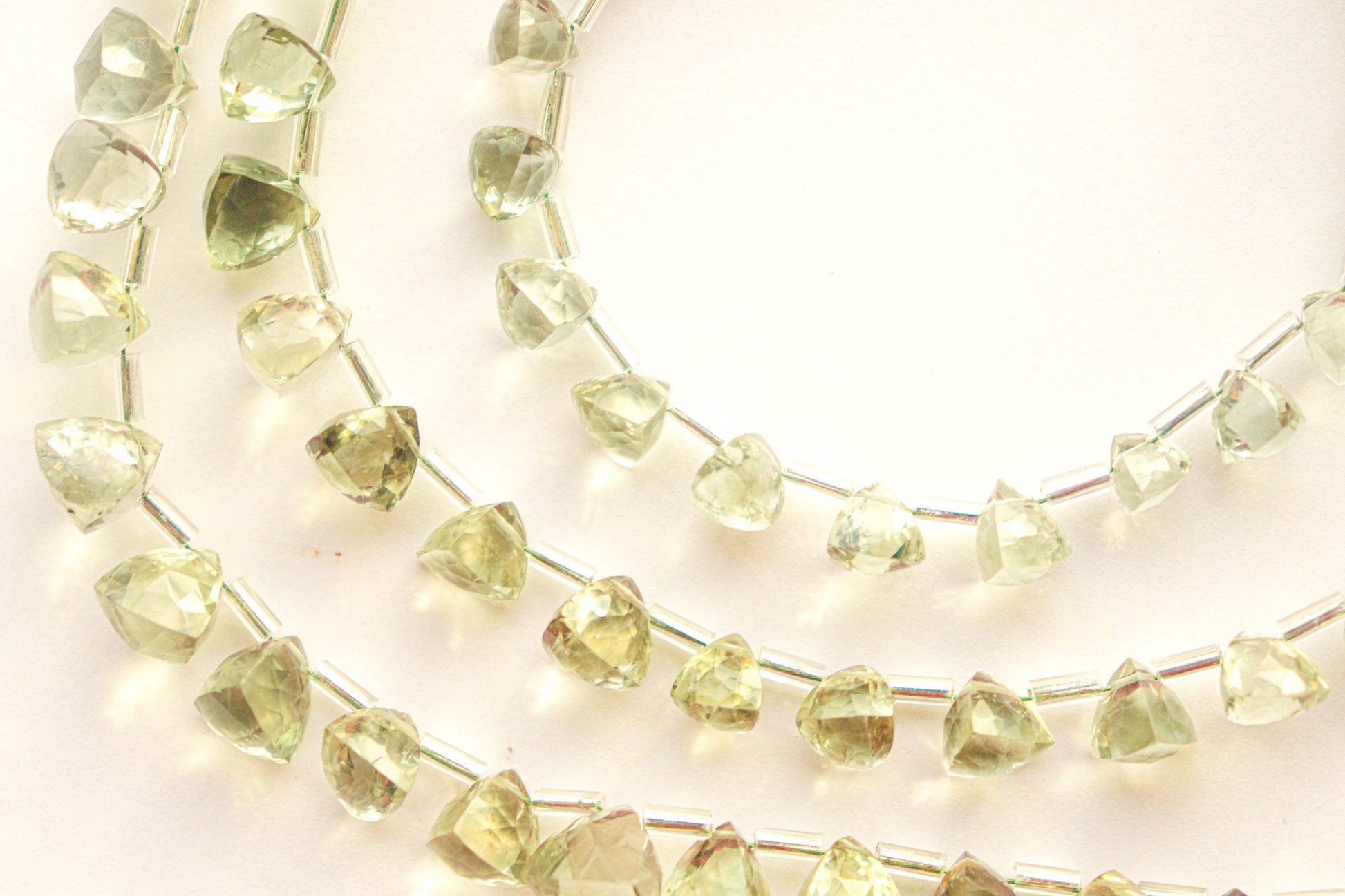 Green Amethyst 3D Trillion Shape Beads | Natural Gemstone Beads for Jewelry Making | Beadsforyourjewellery Beadsforyourjewelry
