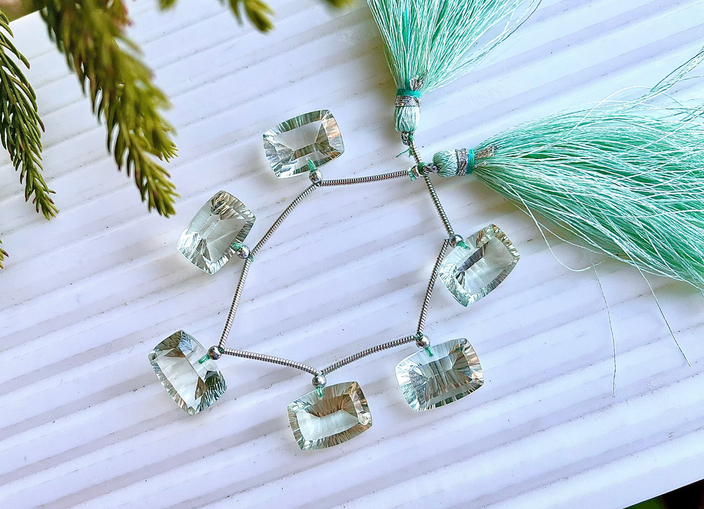 Green Amethyst Baguette Cushion Shape Concave Cut Beads Beadsforyourjewelry