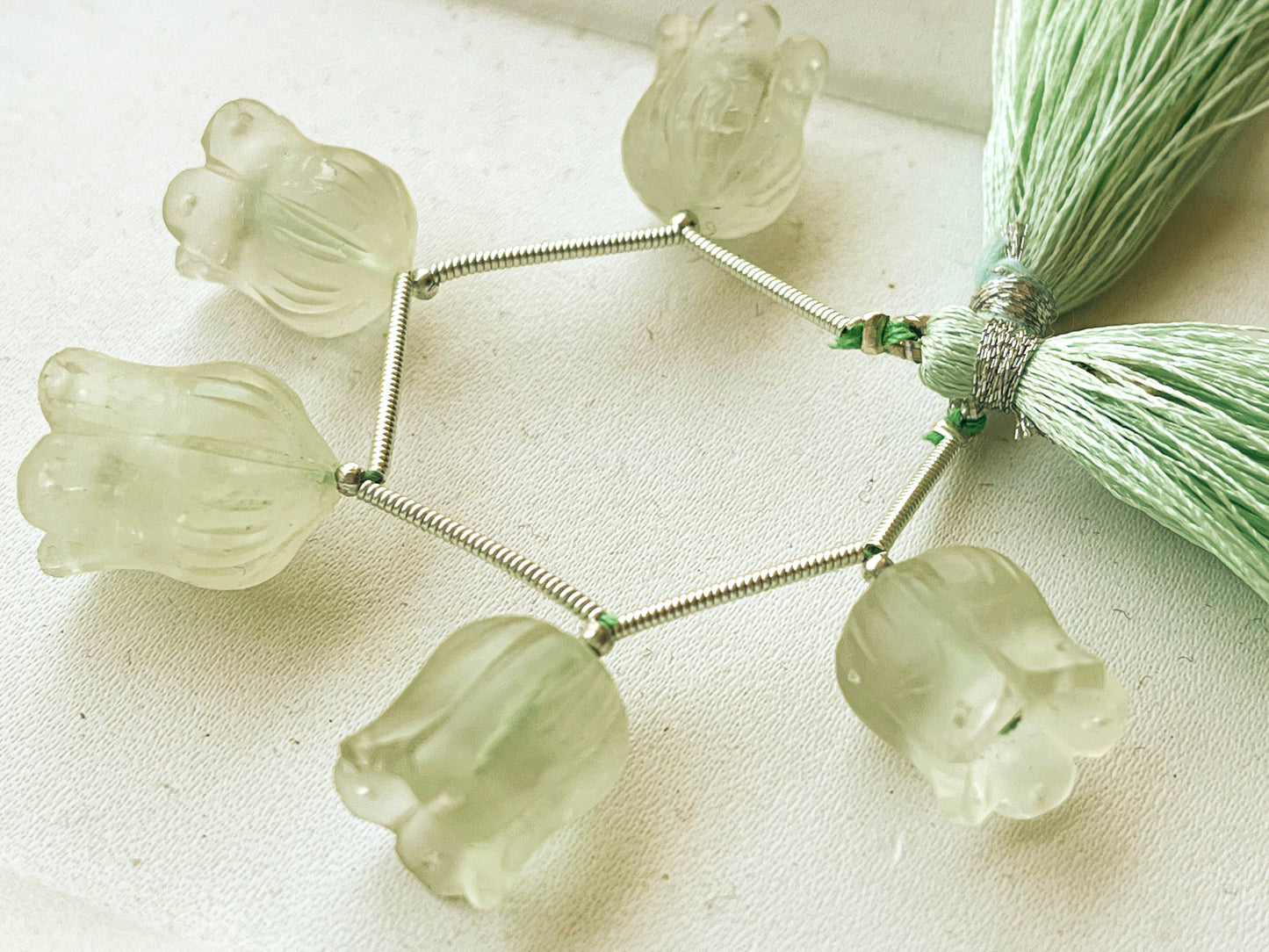 Green Amethyst Frosted Flower Carving Beads Beadsforyourjewelry