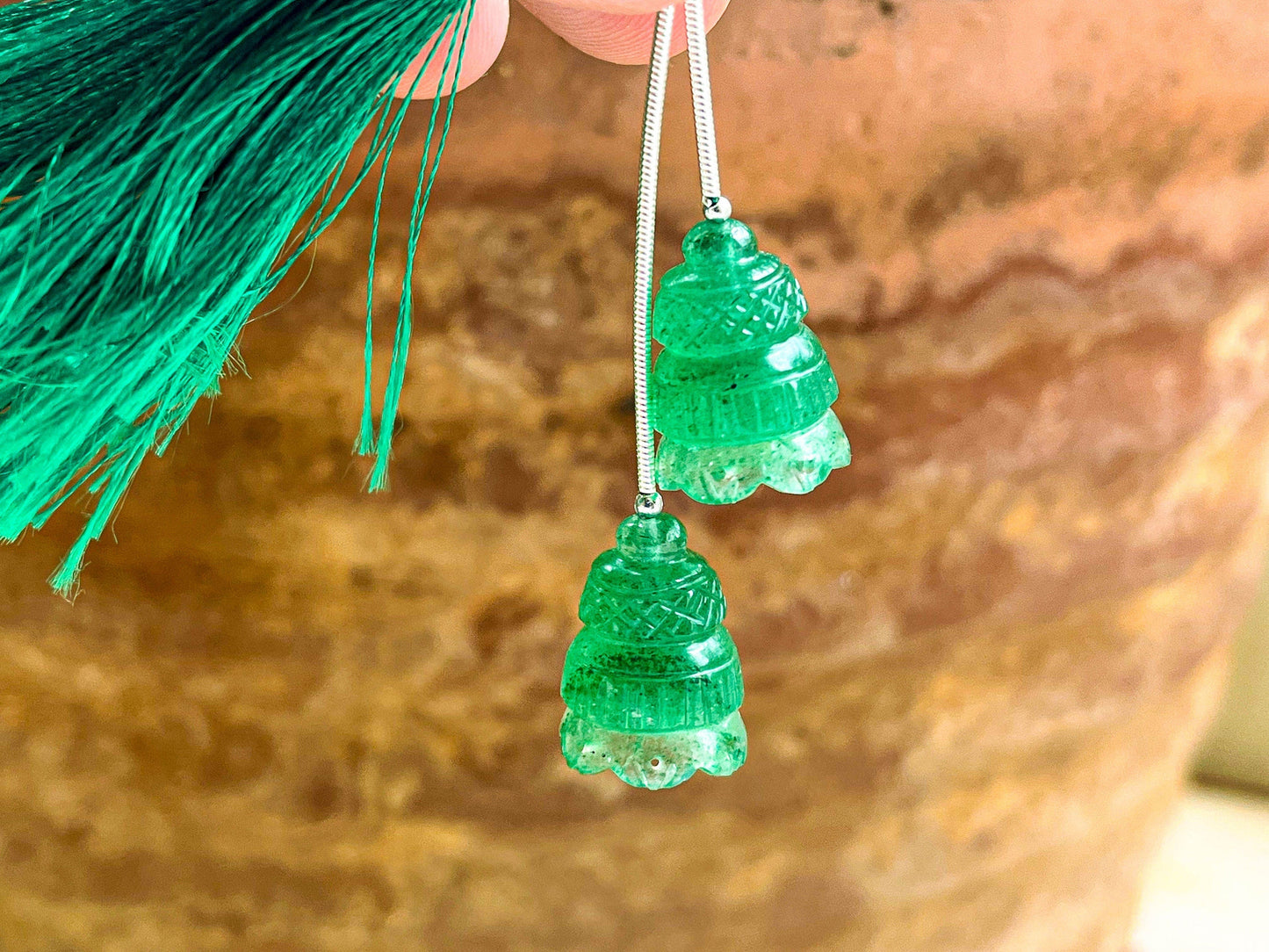 Green Aventurine Carving Bell Shape Pair, Beautiful! Carving Work in Natural Aventurine Gemstone for Earring's, 13x17MM, 2 Pieces Beadsforyourjewelry