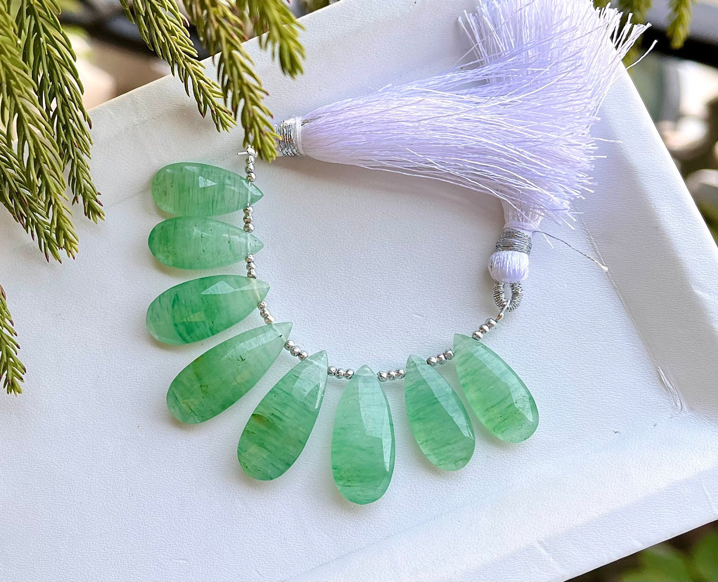 Green Aventurine Faceted Long Pear Shape Briolette Beadsforyourjewelry