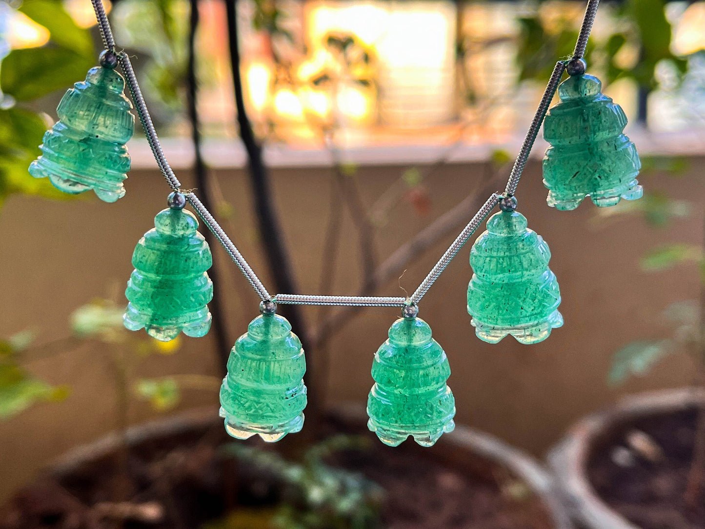 Green Aventurine Flower Carved Bell Shape Beads Beadsforyourjewelry