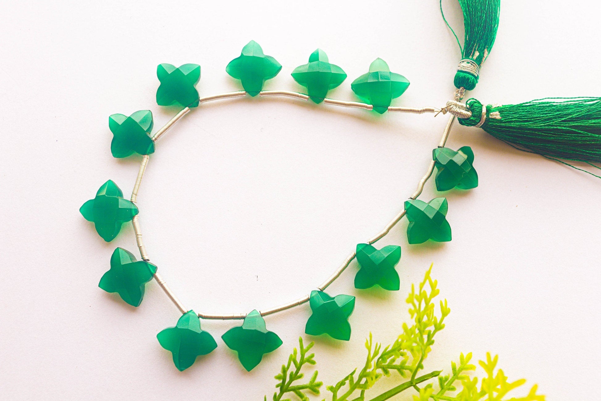 Green Onyx Fancy Flower Shape | 15x15mm | 13 Pieces | 8 inch String | Natural Gemstone | Beadsforyourjewellery Beadsforyourjewelry