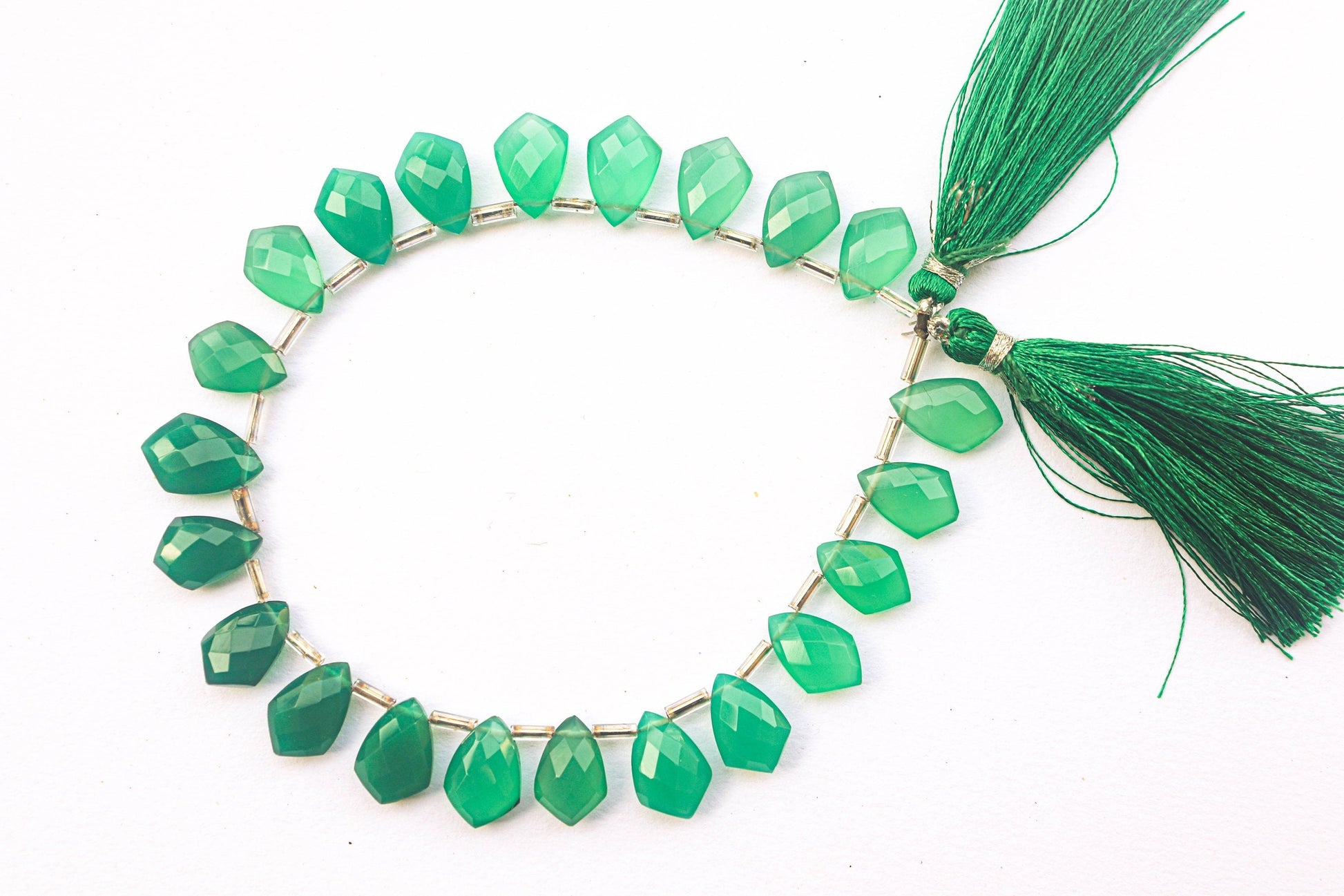 Green Onyx Fancy Shape Faceted Briolette | 8x12mm | 22 Pieces Strand | Beadsforyourjewelry Beadsforyourjewelry