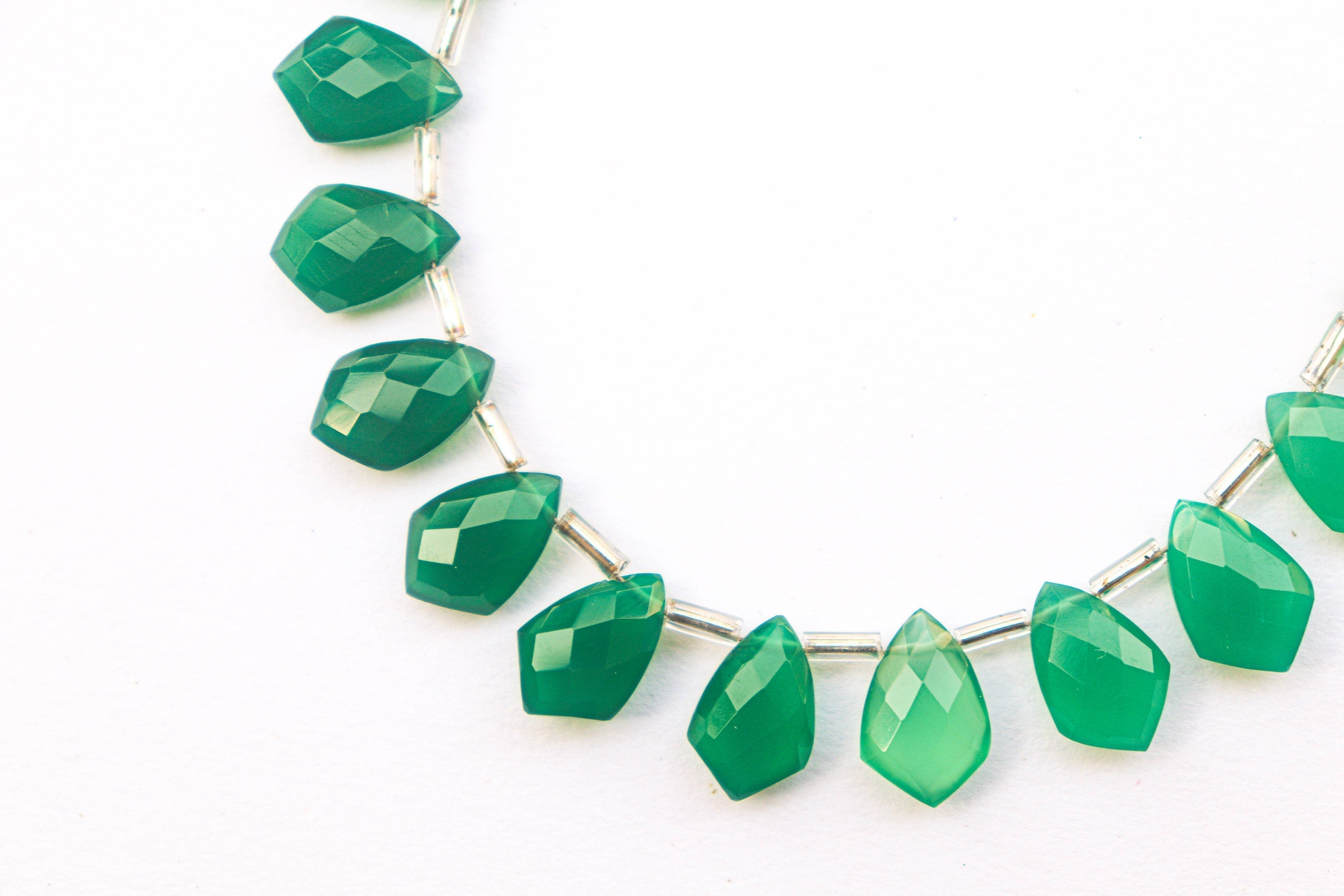 Green Onyx Fancy Shape Faceted Briolette | 8x12mm | 23 Pieces Strand | Beadsforyourjewelry Beadsforyourjewelry