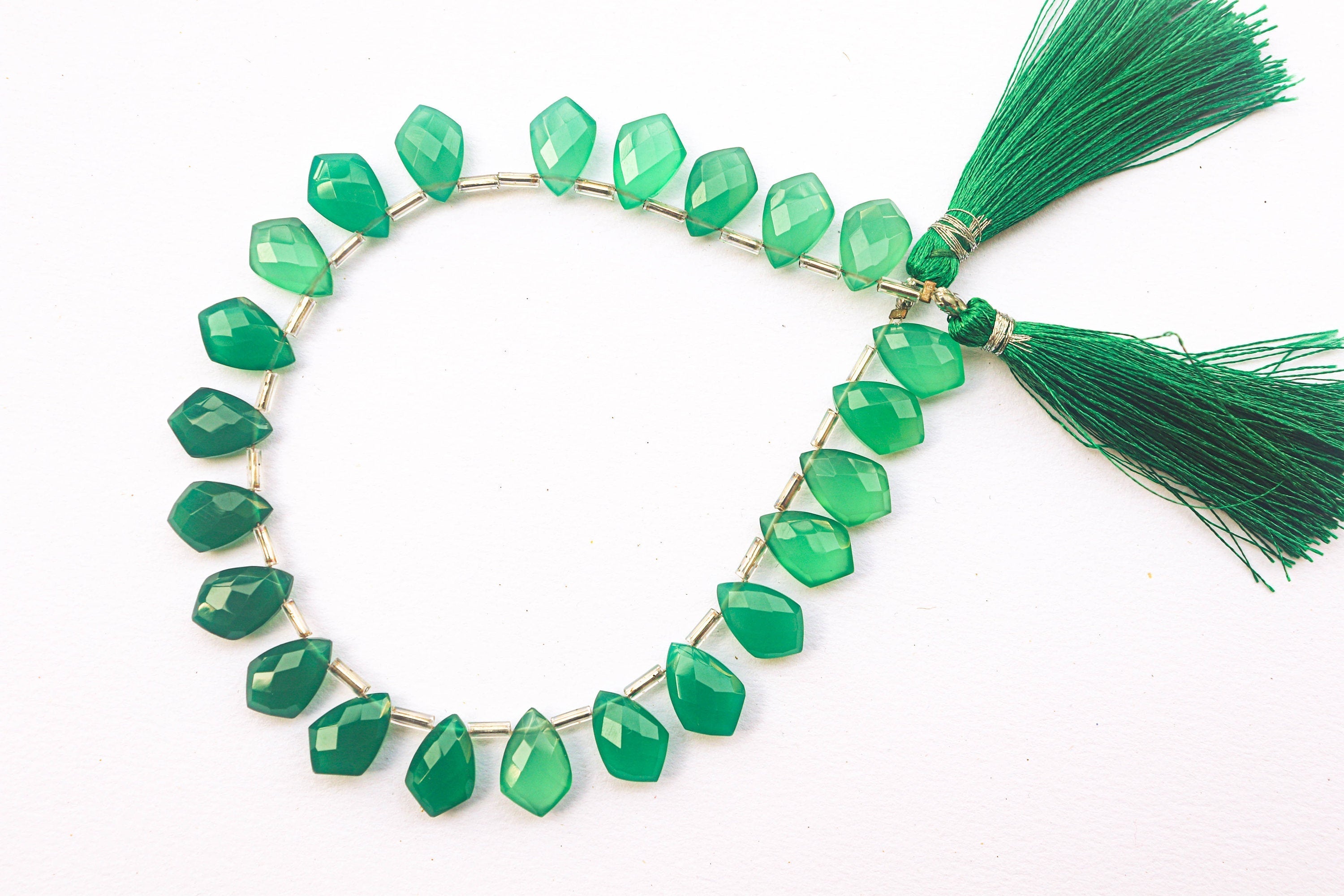 Green Onyx Fancy Shape Faceted Briolette | 8x12mm | 23 Pieces Strand | Beadsforyourjewelry Beadsforyourjewelry