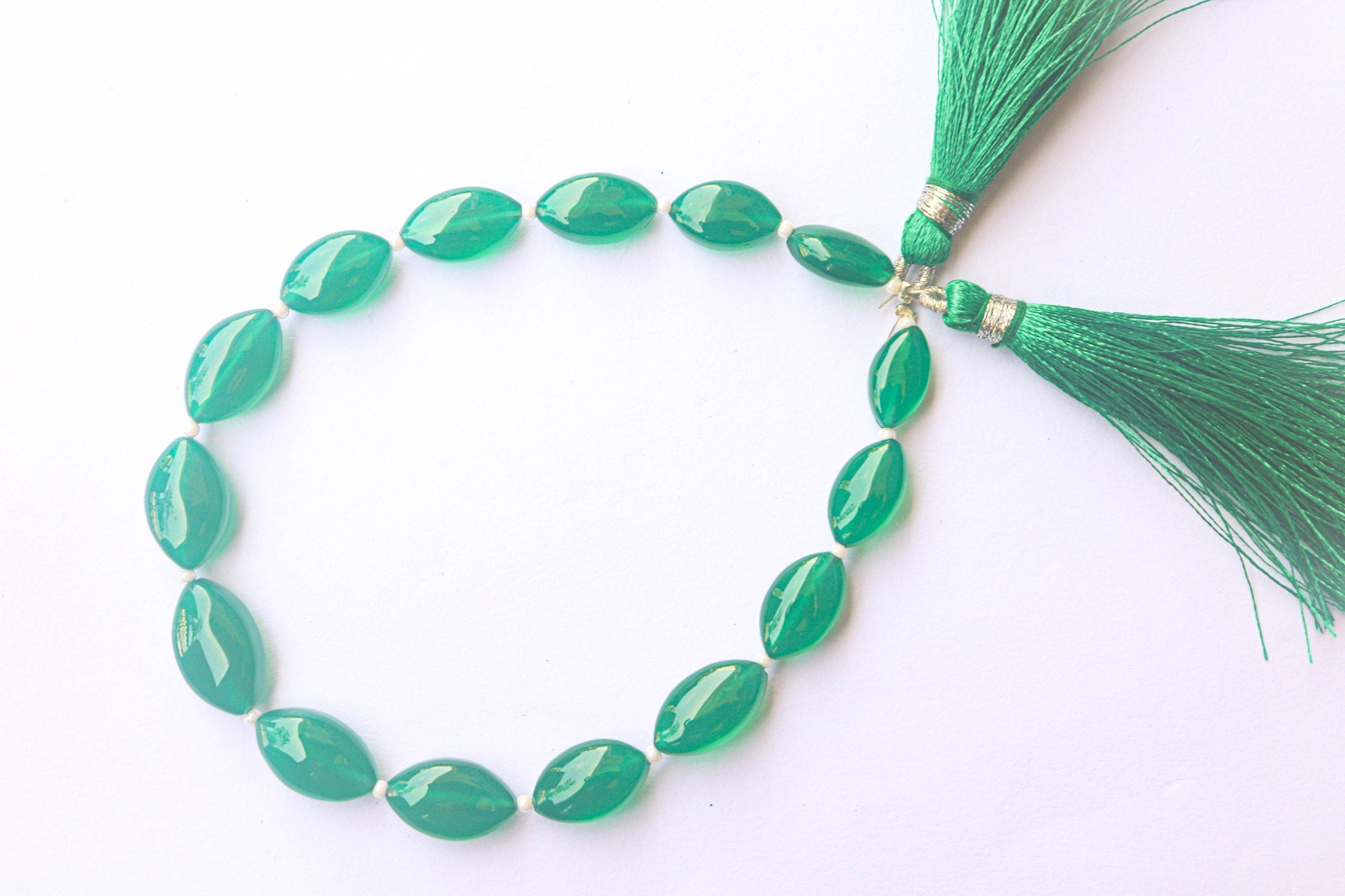 Green Onyx Marquise Shape Beads | 7x12mm to 10x16mm | 15 Pieces | 9 inch String | Gemstone Beads for Jewelry making | Beadsforyourjewelry