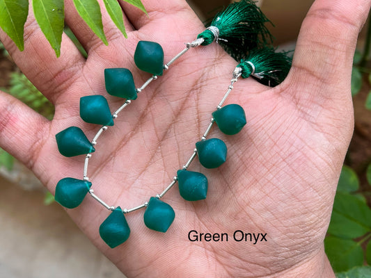 Green Onyx Slanted Drops Frosted Beadsforyourjewelry