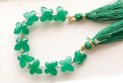 Green Onyx Smooth Butterfly Shape Double Drill Beads, Rare Gemstone Design for Jewelry Making, 10x12mm, 10 Pieces String Beadsforyourjewelry