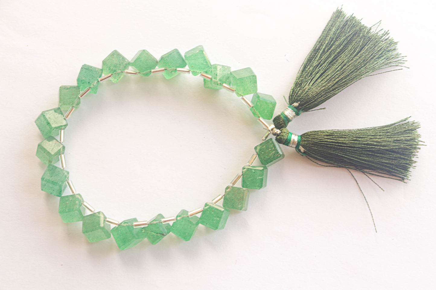 Green Strawberry Quartz Gemstone Faceted Cube Shape Side Drill Beads Beadsforyourjewelry