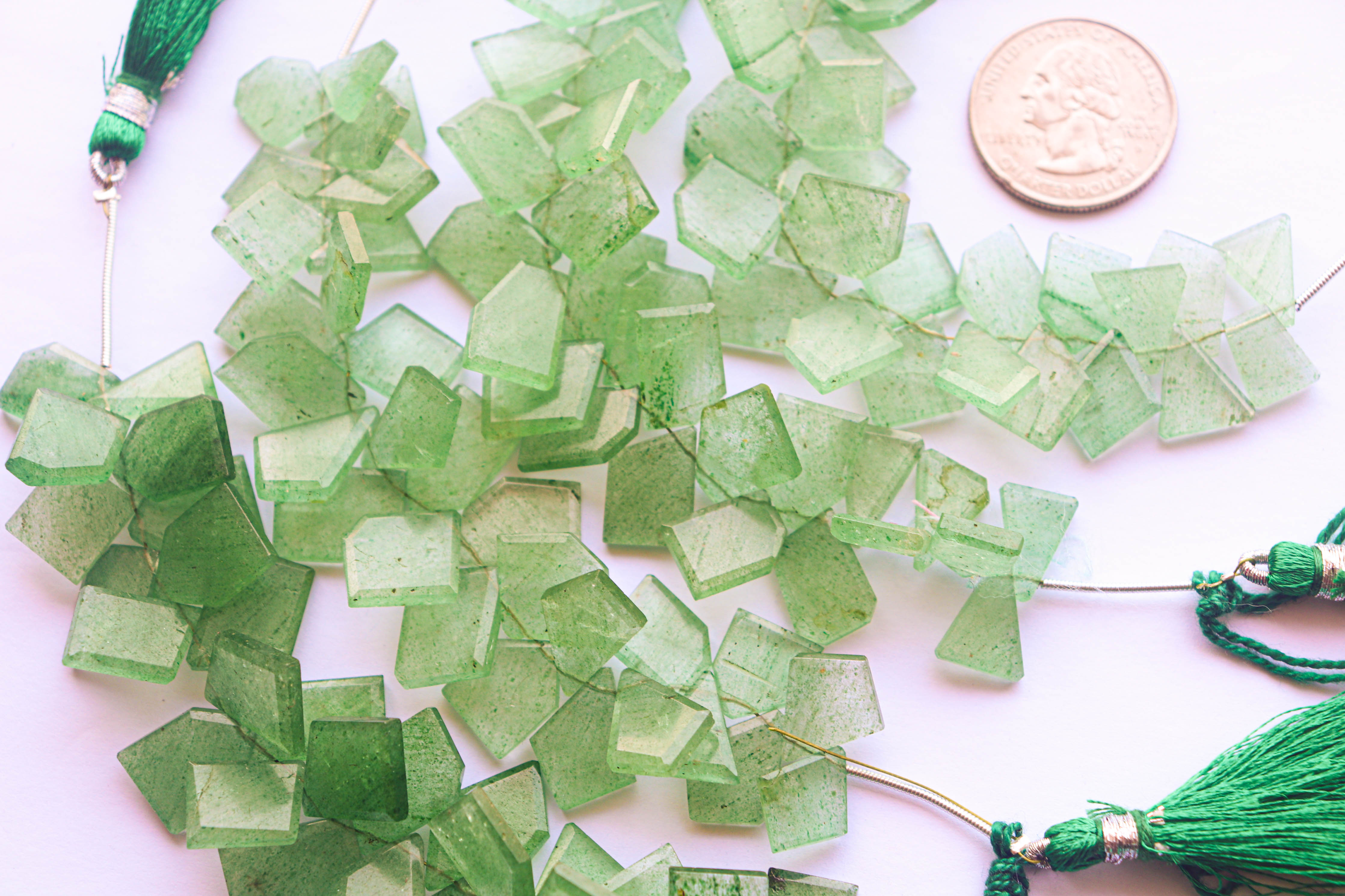 Green Strawberry Quartz Gemstone Slice Cut Beads Beadsforyourjewelry