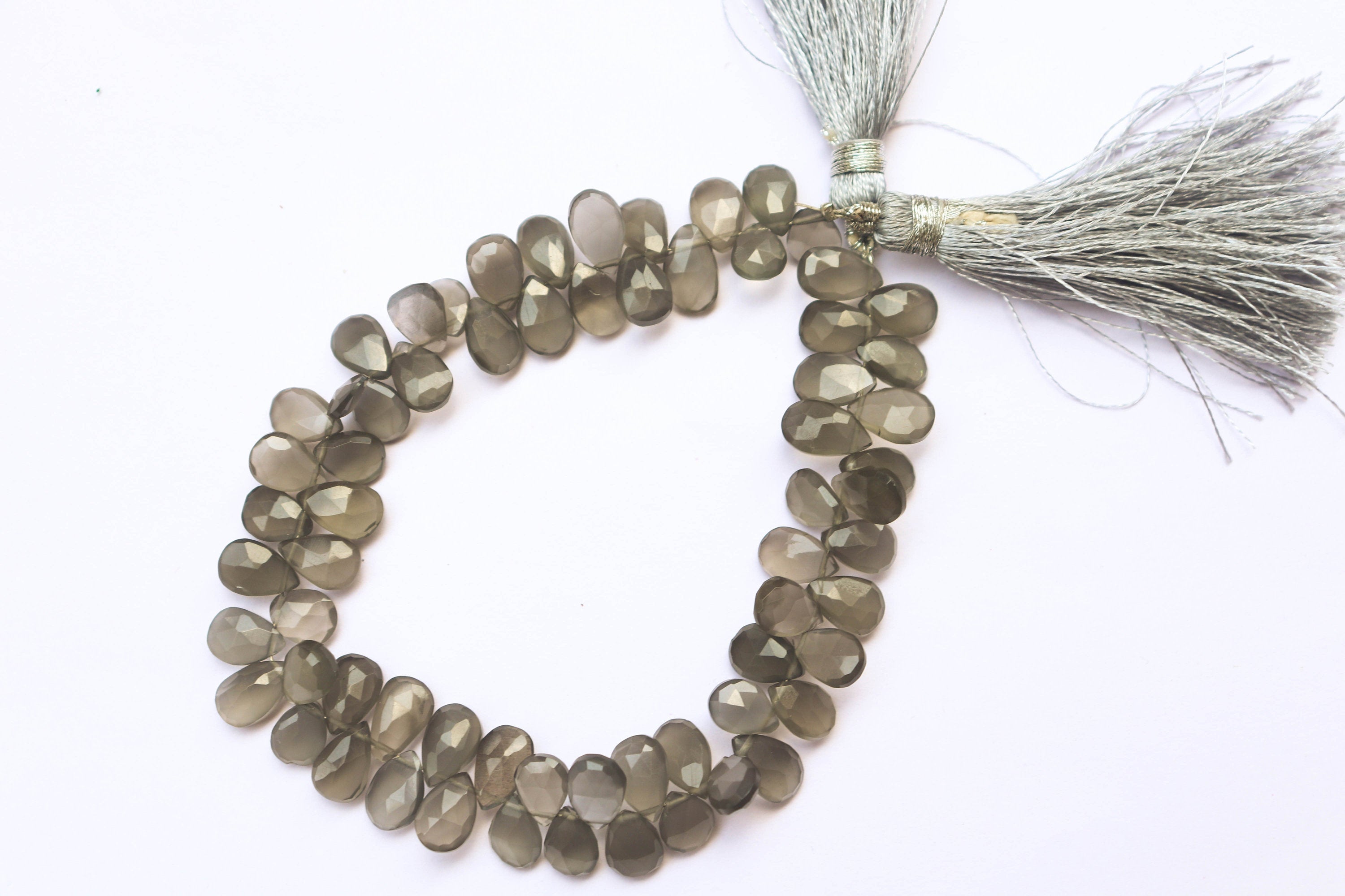 Grey Moonstone Pear Briolette Faceted | 6x9mm | 8 inch strand | 66 Pieces | Side Drill | Moonstone Sheen | For Jewelry making Beadsforyourjewelry