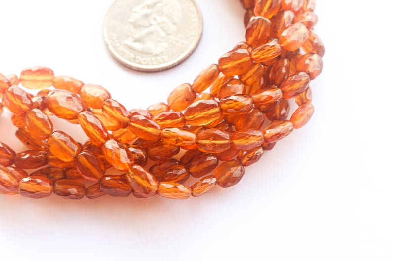 Hessonite Beads Faceted Oval Shape | 5x7mm to 7x9mm | 12 Inch Long Full String | High Quality Natural Hessonite Gemstone for Jewelry making Beadsforyourjewelry