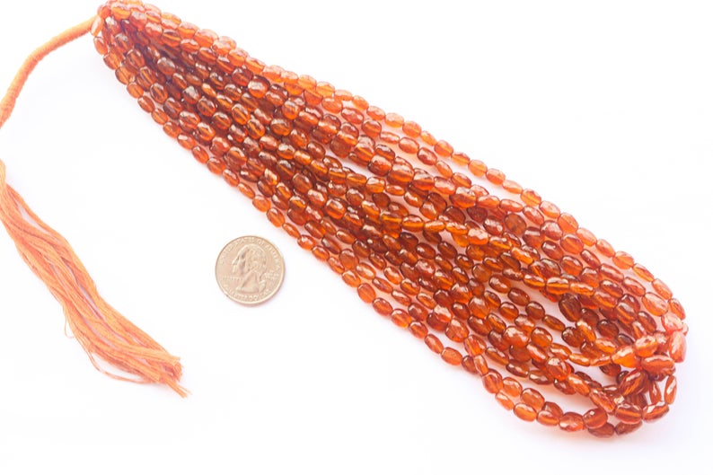 Hessonite Beads Faceted Oval Shape | 5x7mm to 7x9mm | 16 Inch Long Full String | High Quality Natural Hessonite Gemstone for Jewelry making Beadsforyourjewelry