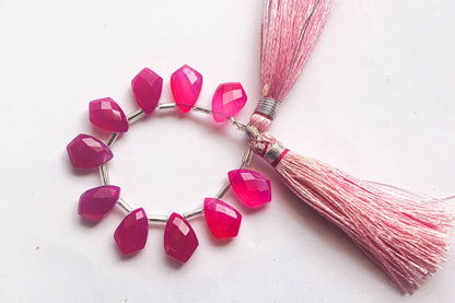 Hot Pink Chalcedony Fancy Shape Faceted Briolette | 8x12mm | 10 Pieces Strand | Beadsforyourjewelry BFYJ1205-4 Beadsforyourjewelry