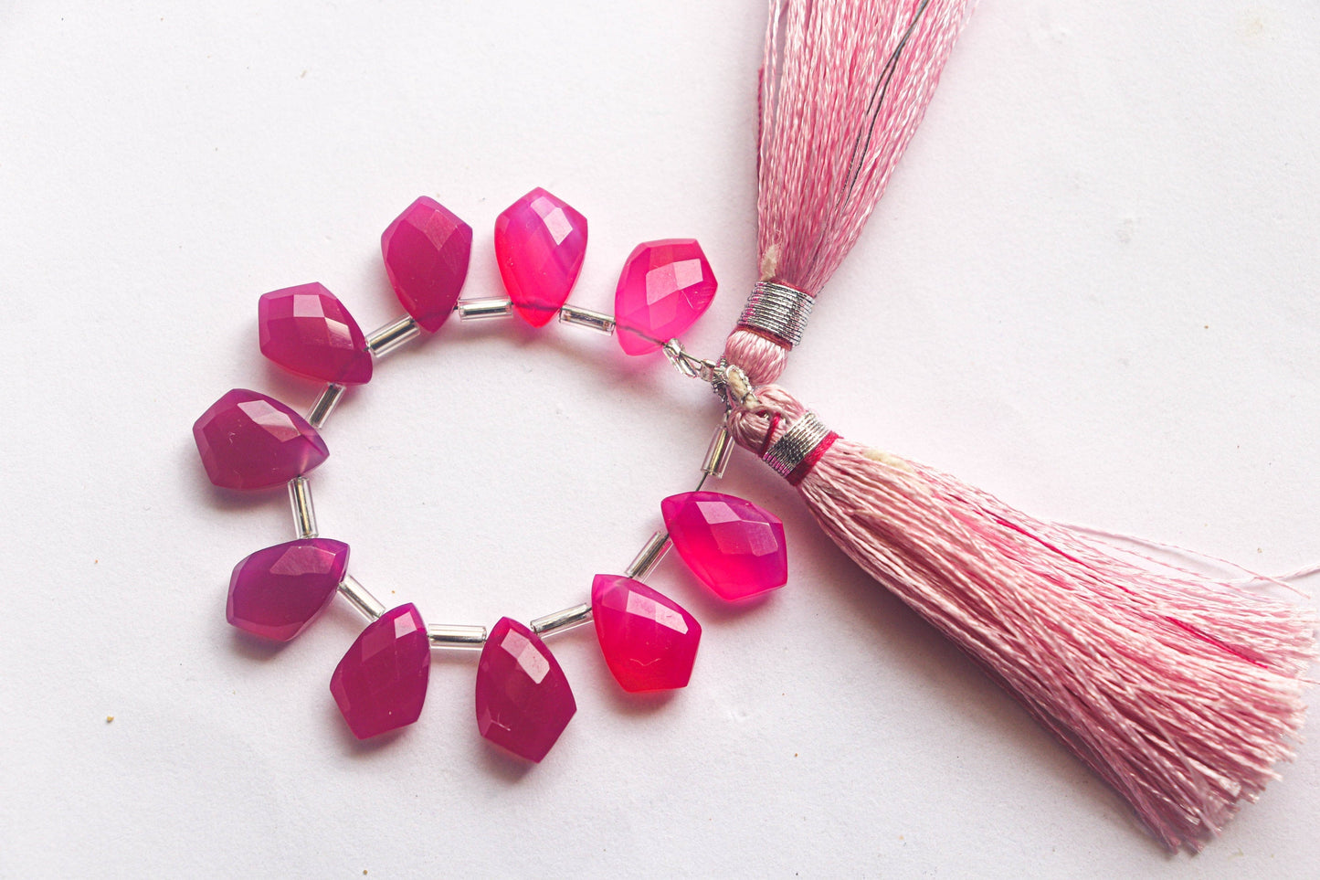 Hot Pink Chalcedony Fancy Shape Faceted Briolette | 8x12mm | 10 Pieces Strand | Beadsforyourjewelry BFYJ1205-4 Beadsforyourjewelry