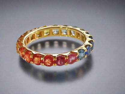 Rainbow Sapphire Gemstone Colourful Eternity Ring