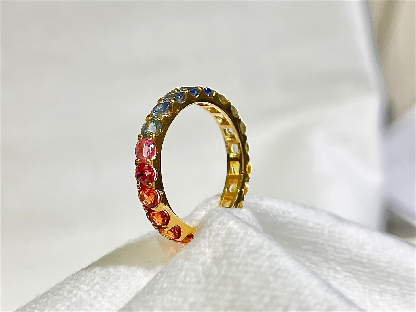 Rainbow Sapphire Gemstone Colourful Eternity Ring