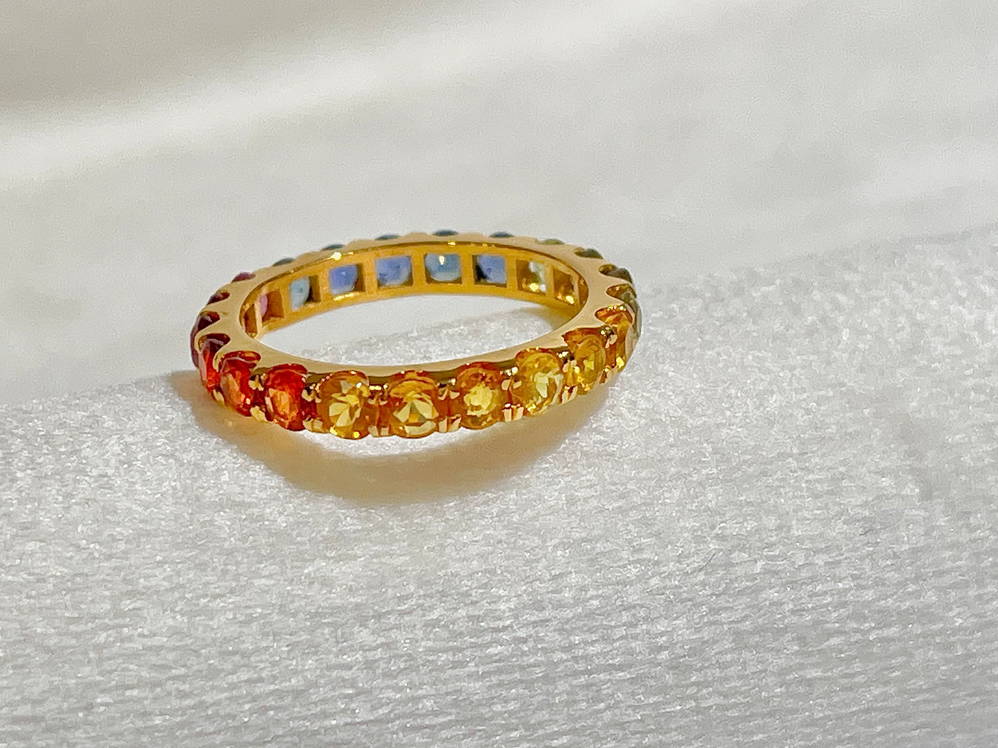 Rainbow Sapphire Gemstone Colourful Eternity Ring