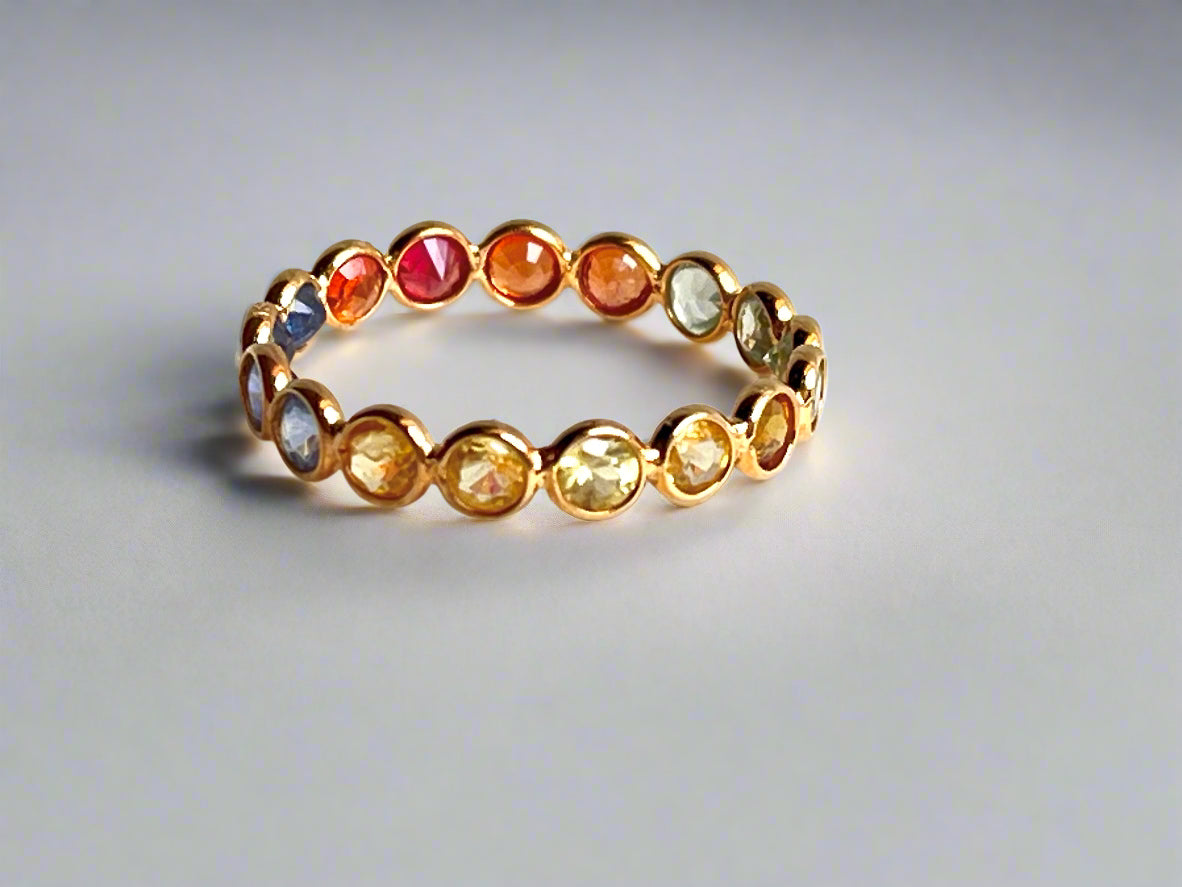 Rainbow Sapphire Gemstone Colourful Eternity Ring