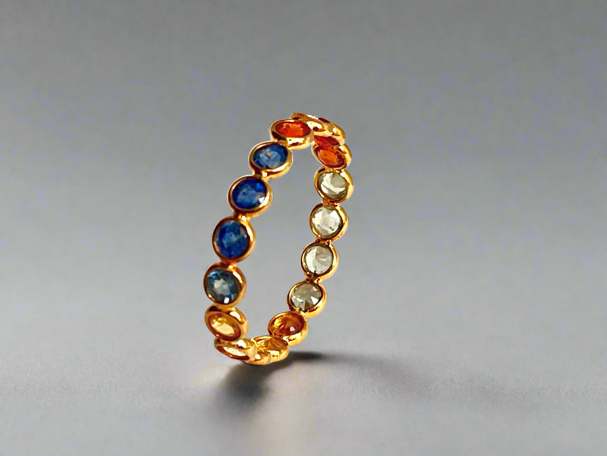 Rainbow Sapphire Gemstone Colourful Eternity Ring