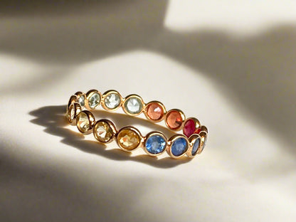 Rainbow Sapphire Gemstone Colourful Eternity Ring