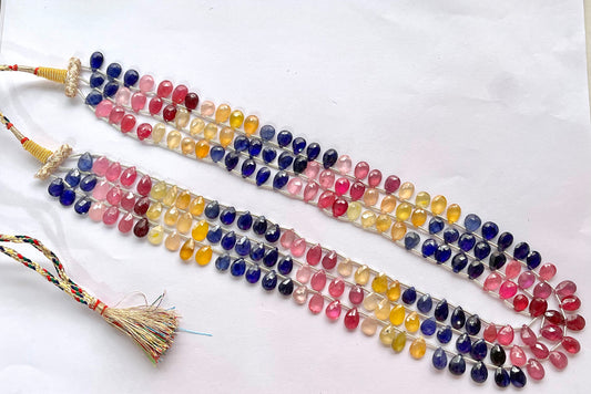 Multi Sapphire Faceted Pear Briolette Beads
