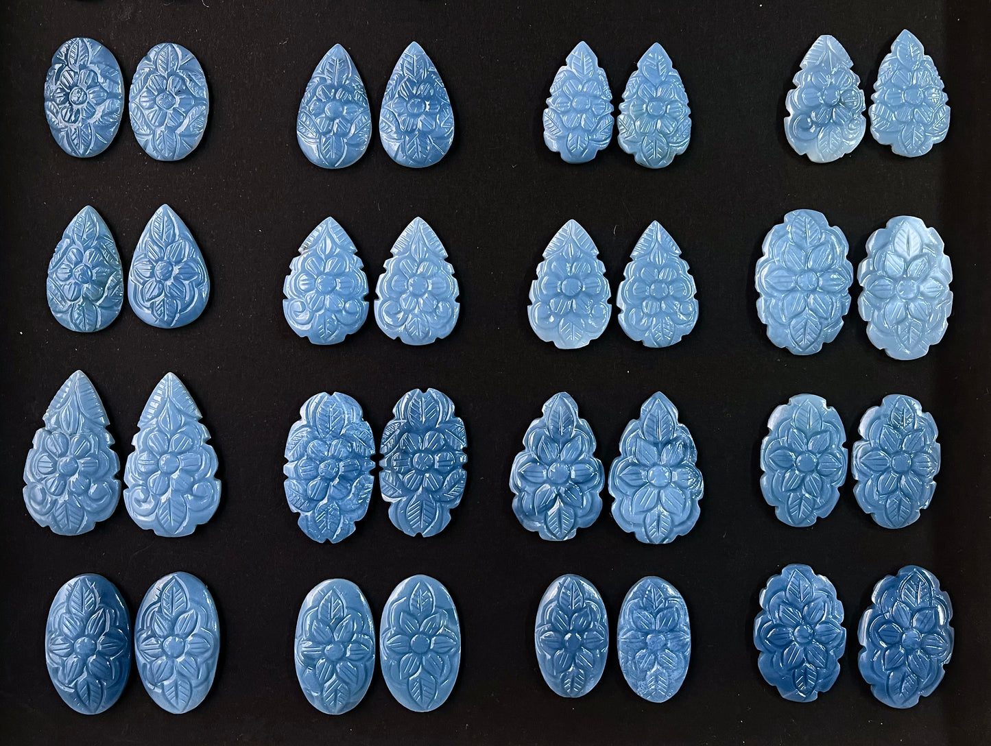 Blue Opal Carved Gemstone Pair Sets