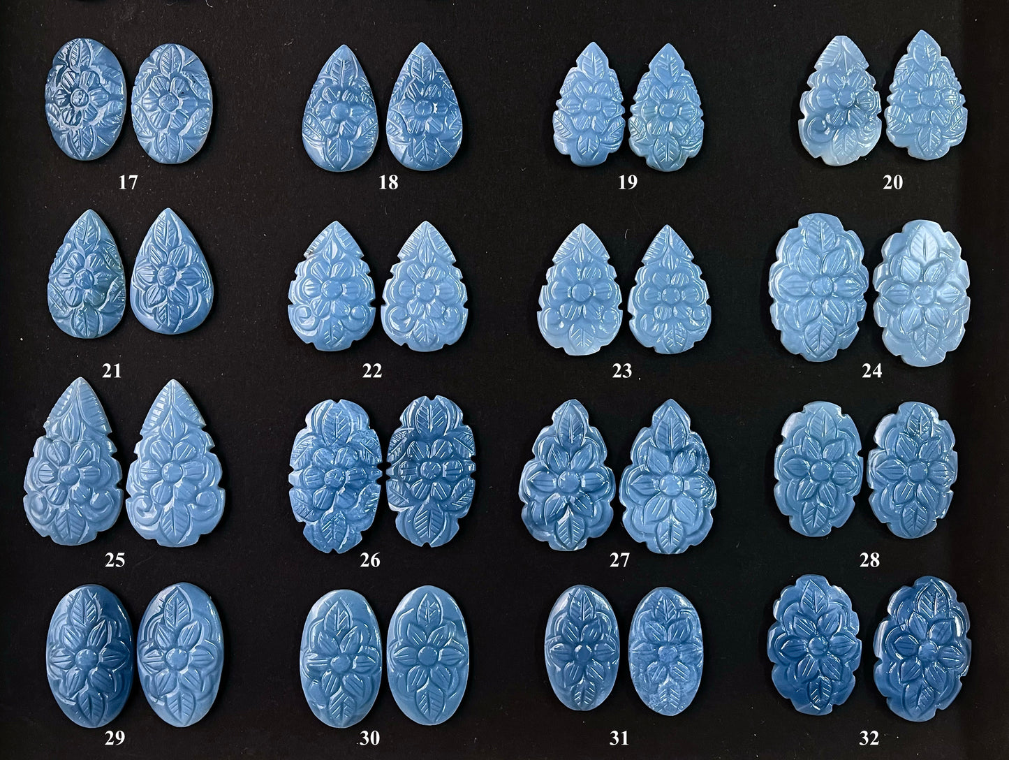 Blue Opal Carved Gemstone Pair Sets