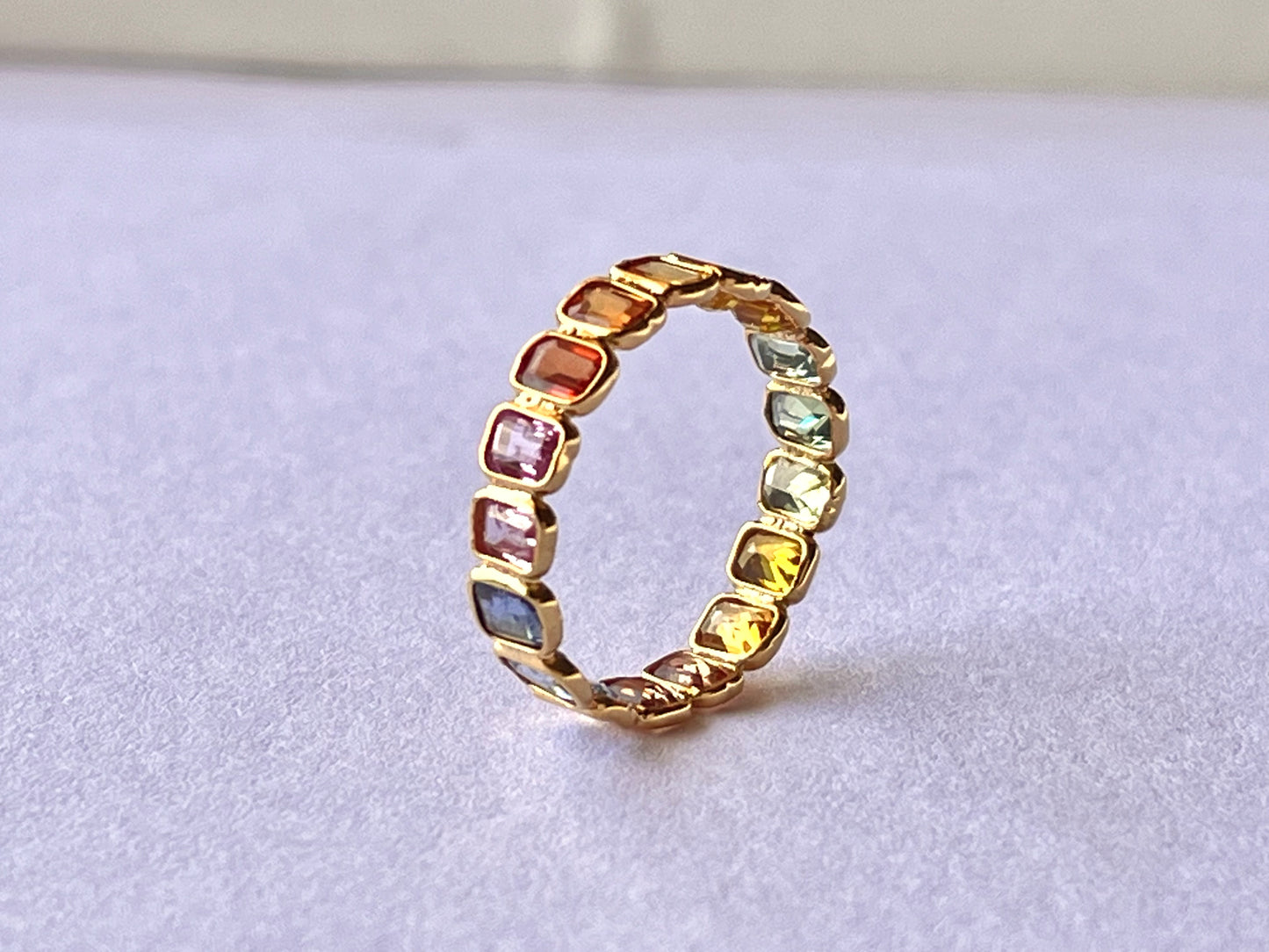 Rainbow Sapphire Octagon Ring