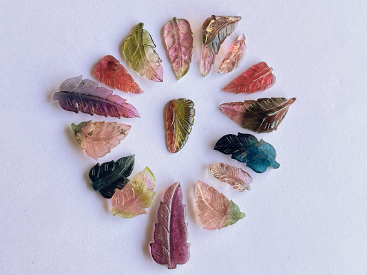 Natural Tourmaline Carved Leaf shape loose stones