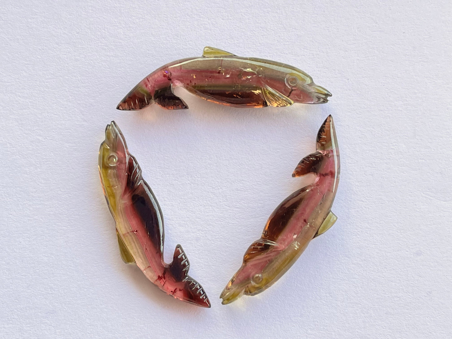Rare! Natural Tri-Color Tourmaline Dolphin Carving loose