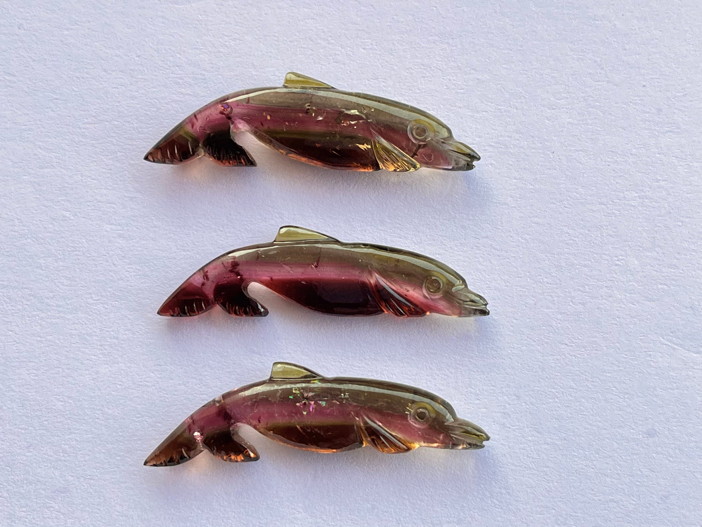Rare! Natural Tri-Color Tourmaline Dolphin Carving loose