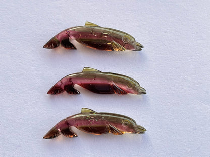 Rare! Natural Tri-Color Tourmaline Dolphin Carving loose