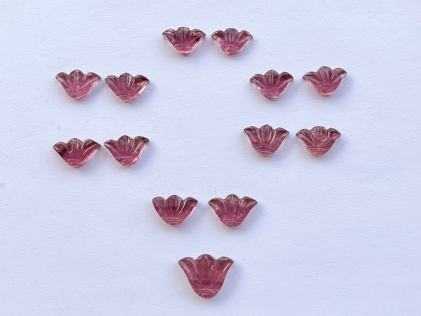 Natural Pink Tourmaline Carved Set of 13 Pieces Layout , Handcarved Tourmaline Carving for Jewelry Making