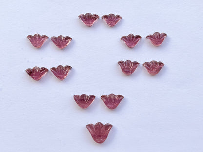 Natural Pink Tourmaline Carved Set of 13 Pieces Layout , Handcarved Tourmaline Carving for Jewelry Making