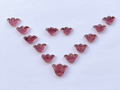 Natural Pink Tourmaline Carved Set of 13 Pieces Layout , Handcarved Tourmaline Carving for Jewelry Making