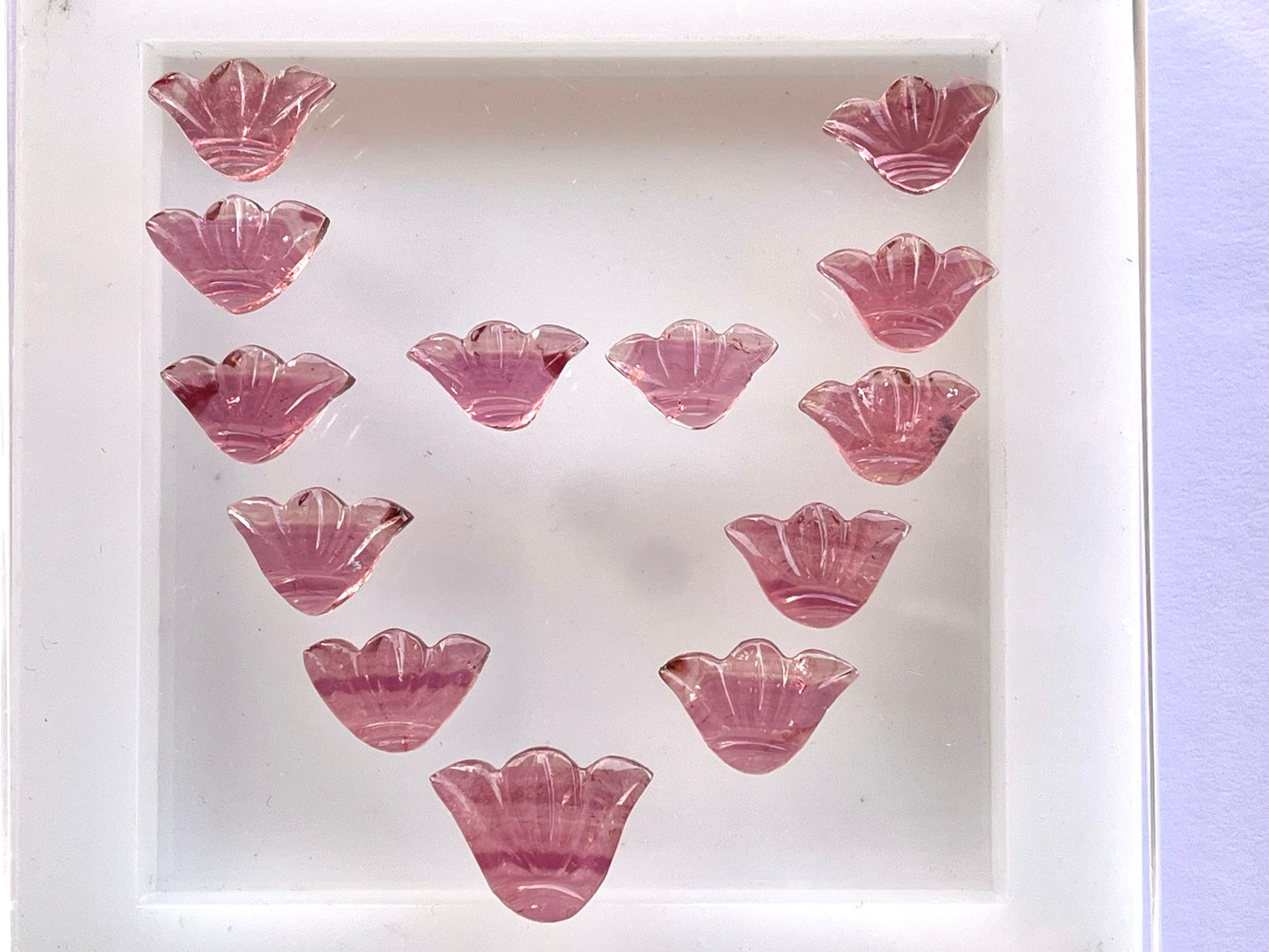 Natural Pink Tourmaline Carved Set of 13 Pieces Layout , Handcarved Tourmaline Carving for Jewelry Making