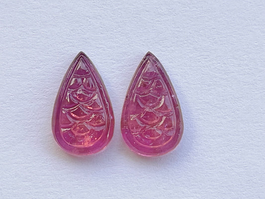 Natural Pink Tourmaline Carved Pair, Handcarved Tourmaline Carving for Jewelry Making