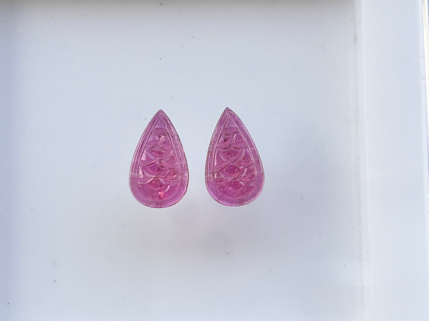 Natural Pink Tourmaline Carved Pair, Handcarved Tourmaline Carving for Jewelry Making