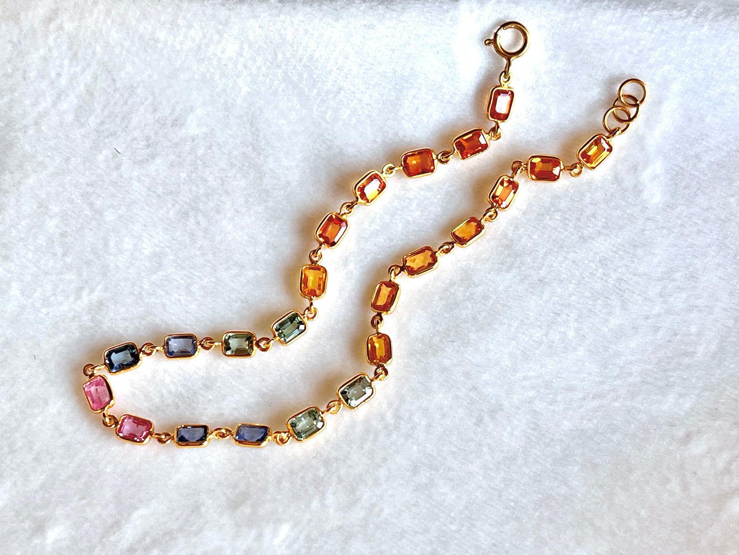 Natural Rainbow Sapphire Gemstone Octagon Bezel Set 18K Yellow Gold Bracelet