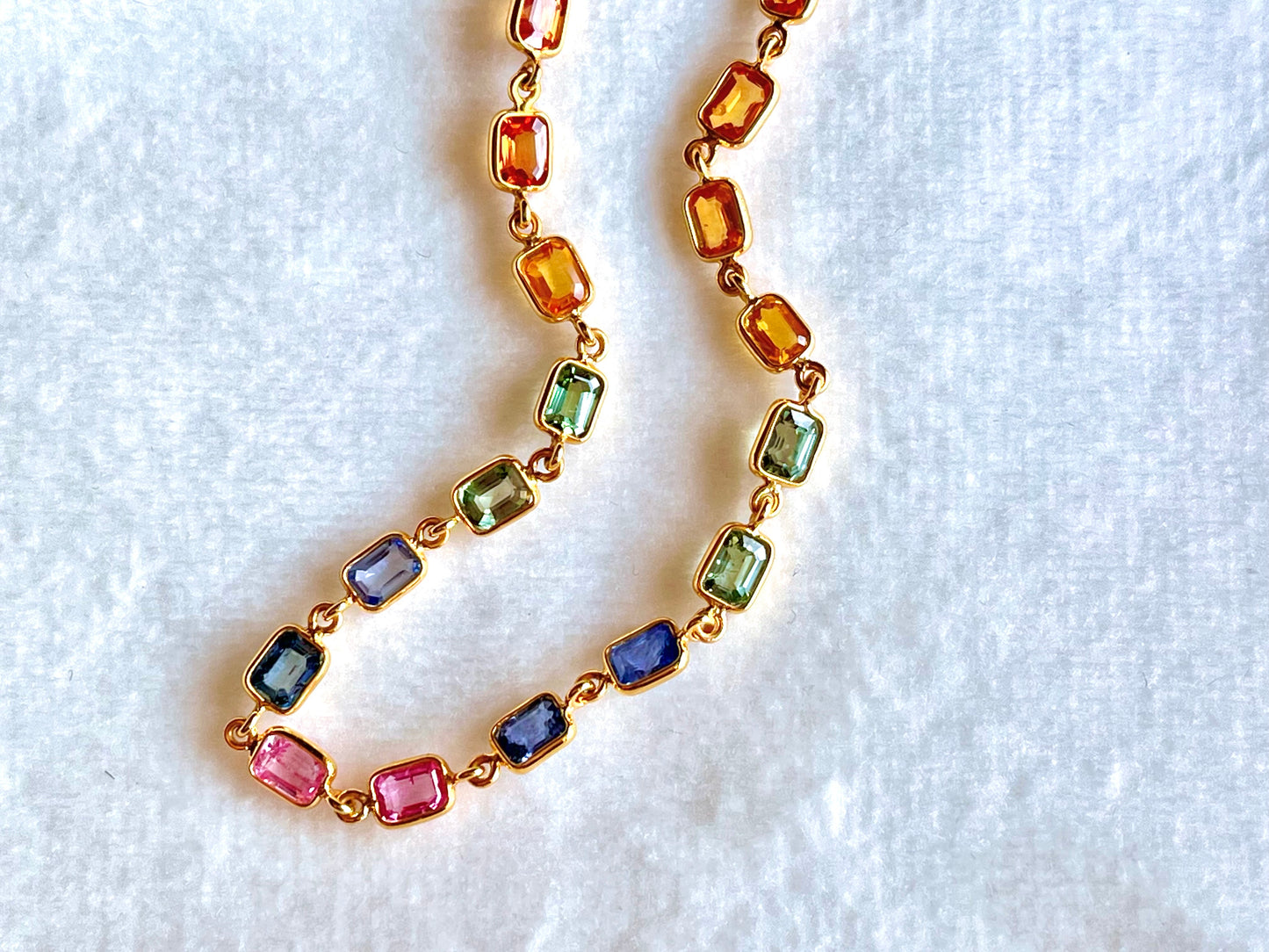 Natural Rainbow Sapphire Gemstone Octagon Bezel Set 18K Yellow Gold Bracelet