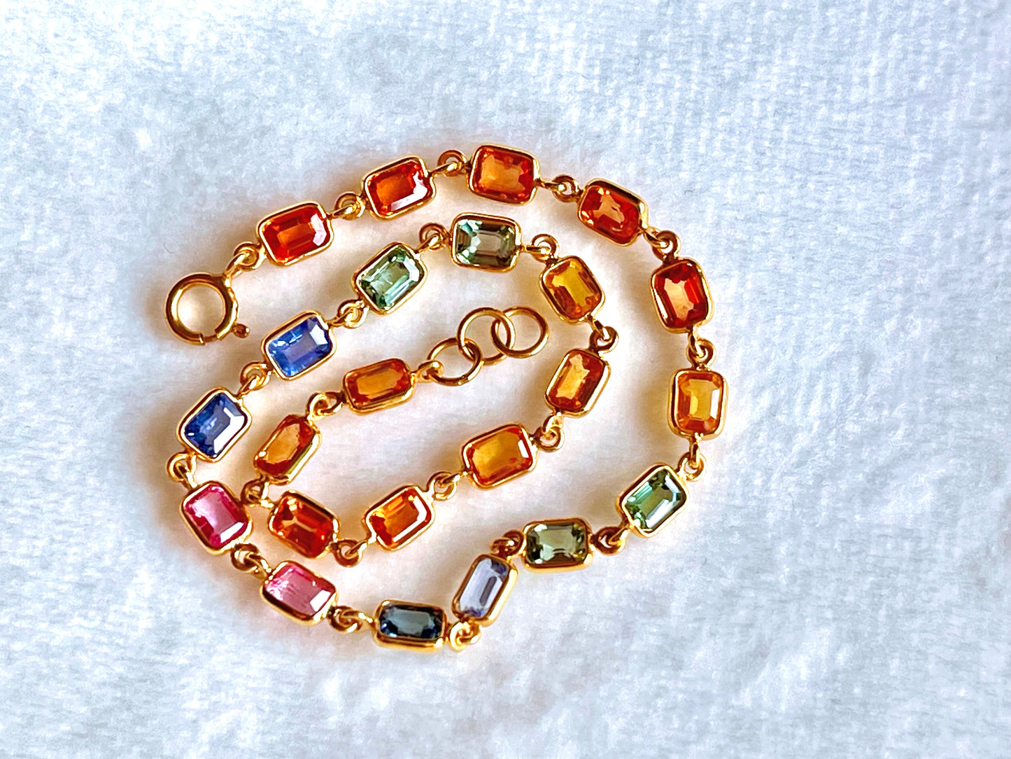 Natural Rainbow Sapphire Gemstone Octagon Bezel Set 18K Yellow Gold Bracelet