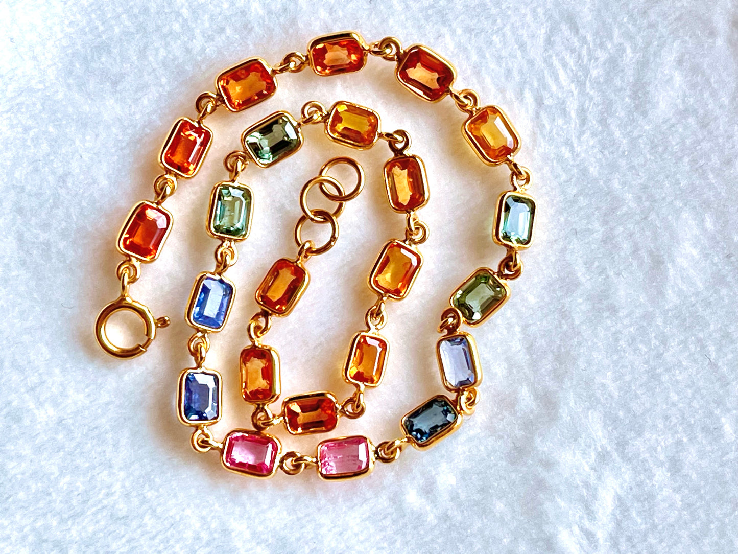Natural Rainbow Sapphire Gemstone Octagon Bezel Set 18K Yellow Gold Bracelet