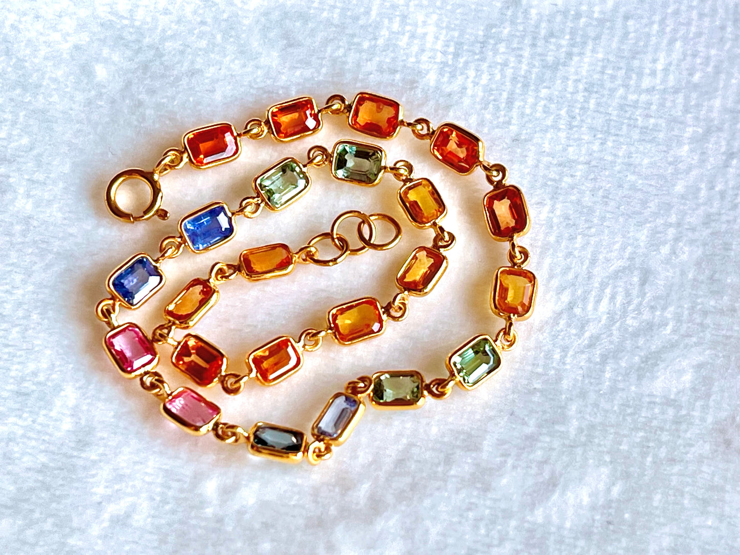 Natural Rainbow Sapphire Gemstone Octagon Bezel Set 18K Yellow Gold Bracelet