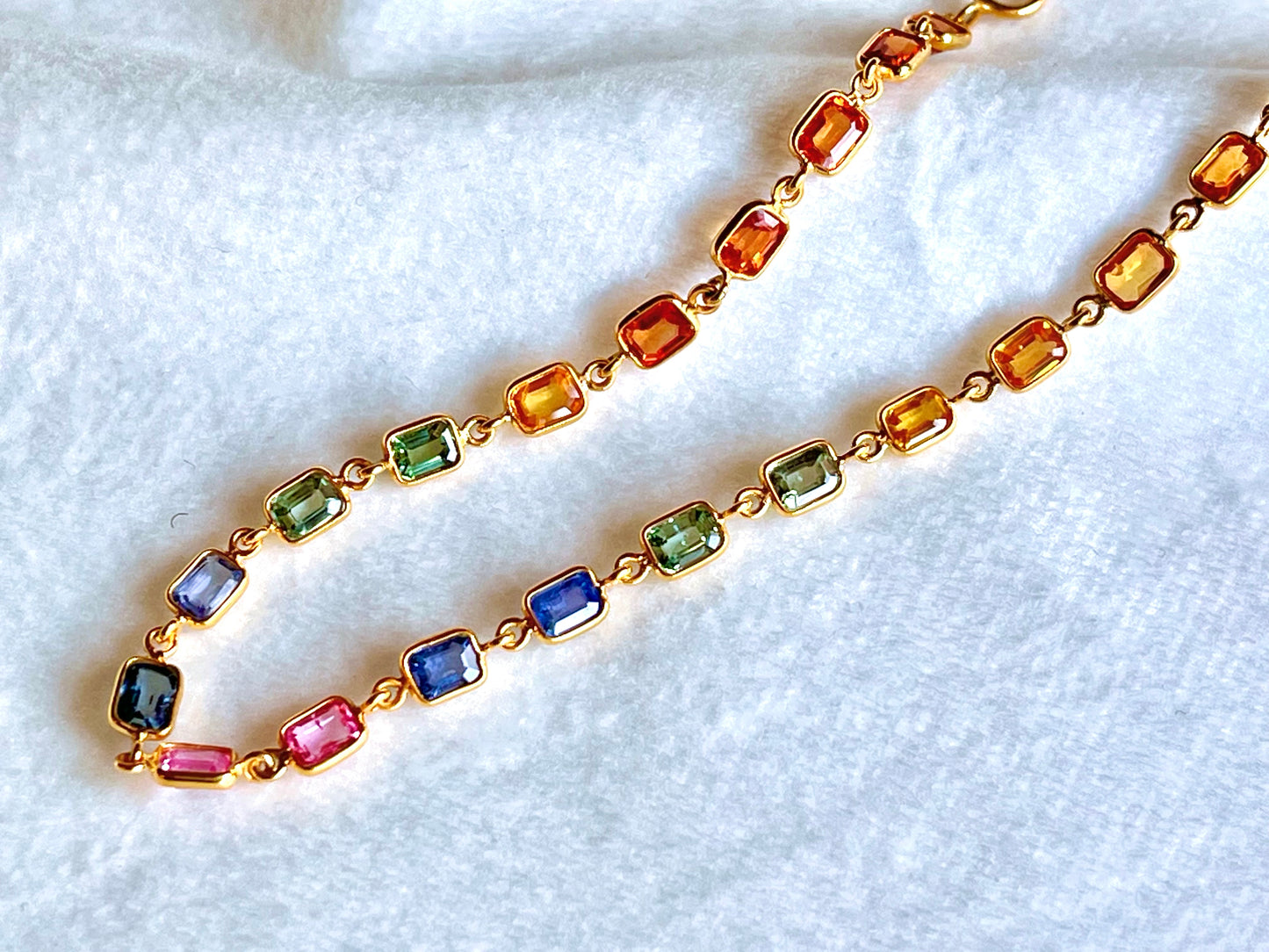 Natural Rainbow Sapphire Gemstone Octagon Bezel Set 18K Yellow Gold Bracelet