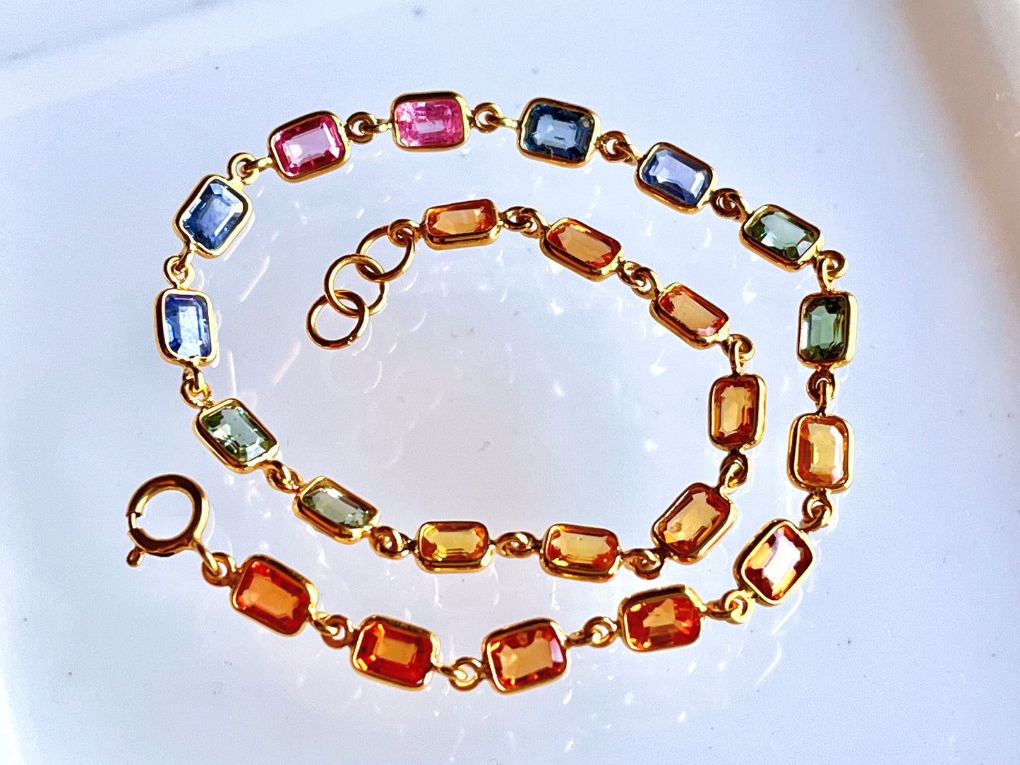 Natural Rainbow Sapphire Gemstone Octagon Bezel Set 18K Yellow Gold Bracelet