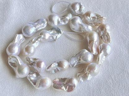 16 Inch Natural Cultured Freshwater Lustrous White Baroque Pearls