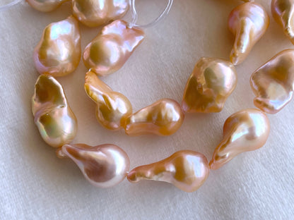 16 Inch Natural Cultured Freshwater Lustrous Pinkish Purple Baroque Pearls